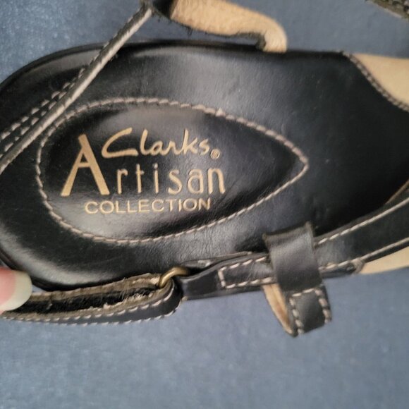 CLARKS-ARTISAN-black leather strappy wedge 10M Womens Sandals - Picture 3 of 7
